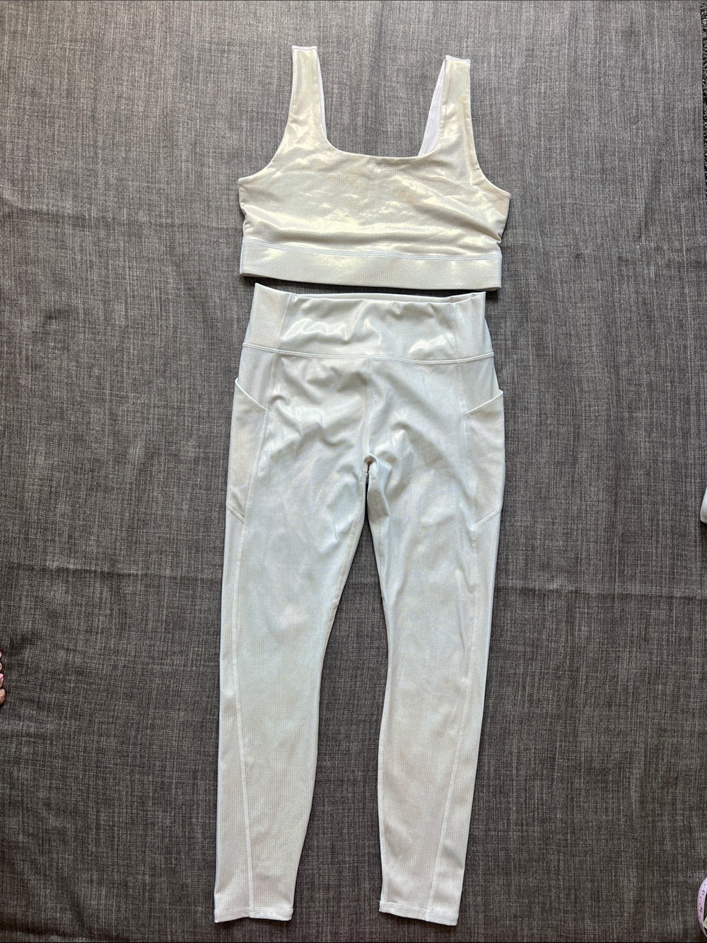Fabletics Shimmery White High-Rise Legging & Crop Tank Set